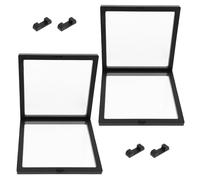 GLEAVI Vitrine à Badges et Boîte à Bijoux Plastique Noire 18X18 CM, Lot de 2, Cadre Flottant, Présentoir Polyvalent pour Pièces de Monnaie et Objets de Collection à Domicile