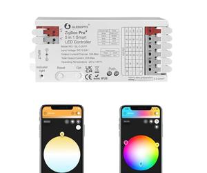 GLEDOPTO ZigBee 3.0 Pro+ Contrôleur LED 5 en 1/3 en 1 20 A Max RGBCCT/RGBW/RGB/CCT/Variateur Fonctionne avec Alexa H*ue Tuya Smart Life APP Control (Contrôleur LED 201p-5 en 1)