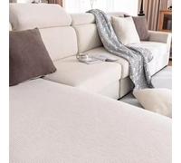 Gleedipre Velours côtelé Housse de canapé élastique Coussin de siège Dossier Appui-tête Protection pour Meubles Antidérapant étanche à la poussière Drap(Blanc cassé,65-95 cm x 135-165 cm)