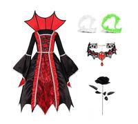 GLEEMEN Halloween Costume de Vampire Fille, Deguisement de Gothique Médiéval Reine avec Collier, Costume d'Halloween pour Carnaval Cosplay Fête à Thème (L)
