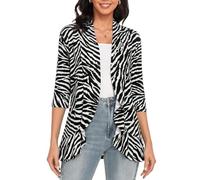 GLEENOD Cardigan pour femme - Manches 3/4 - Décontracté - Léger - Élégant - Cardigan ouvert sur le devant - Pull en tricot sans boutons, Motif zébré., M