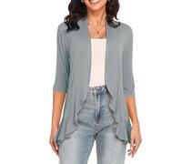 GLEENOD Cardigan pour femme - Manches 3/4 - Décontracté - Léger - Élégant - Cardigan ouvert sur le devant - Pull en tricot sans boutons, gris clair, S