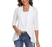 GLEENOD Cardigan pour femme - Manches 3/4 - Décontracté - Léger - Élégant - Cardigan ouvert sur le devant - Pull en tricot sans boutons, Blanc., XL