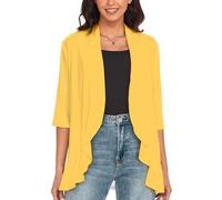 GLEENOD Cardigan pour femme - Manches 3/4 - Décontracté - Léger - Élégant - Cardigan ouvert sur le devant - Pull en tricot sans boutons, jaune, XL