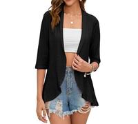 GLEENOD Cardigan pour femme - Manches 3/4 - Décontracté - Léger - Élégant - Cardigan ouvert sur le devant - Pull en tricot sans boutons, Noir , XXL