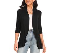 GLEENOD Cardigan pour femme - Manches 3/4 - Décontracté - Léger - Élégant - Cardigan ouvert sur le devant - Pull en tricot sans boutons, Noir , 3XL