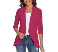 GLEENOD Cardigan pour femme - Manches 3/4 - Décontracté - Léger - Veste en tricot élégante - Cardigan ouvert sur le devant - Pull en tricot sans boutons, Bordeaux, XXL