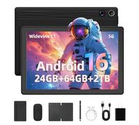 Gleeso Tablette, dernière tablette Android 16 10", 24 Go + 64 Go + 2 To TF, batterie 6000 mAh, double caméra, Widevine L1, Face ID, WiFi 6, BT 5.4, tablettes 2 en 1 avec clavier et souris stylo étui