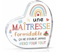 Gleevara Cadeau Maitresse d'École, Cadeau Maitresse d'École Fin d'Année, Belle Plaque Acrylique en Forme de Cœur, Idee Cadeaux Merci Maitresse