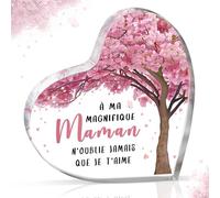 Gleevara Cadeau Maman, Cadeau Anniversaire Maman de Fille Fils - Plaque Cœur Décor de Bureau, Idée Cadeaux Noël Unique de la Part de Fille