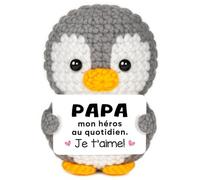 Gleevara Cadeau Papa Noel, Cadeau Anniversaire Papa, Pingouin Mignon Crocheté à la Main, Cadeau Unique pour Papa, Cadeau Fete des Peres