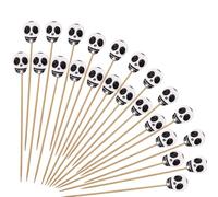 Gleevio Lot de 100 brochettes à cocktail en bois - Motif tête de mort - 12 cm - Décoration de cocktail - Motif tête de mort - Pour fête - Pour fromage et muffin