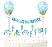 Gleevio Lot de 23 décorations de gâteau bleues pour la rentrée des classes - 2026 - Guirlande de gâteau - En papier - Avec sac d'école ABC 123 - Décoration de gâteau pour la première journée scolaire