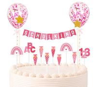 Gleevio Lot de 23 guirlandes de décoration de gâteau rose pour la rentrée des classes 2026 - Bannière avec sac d'école ABC - Décoration de cupcake pour la première journée scolaire