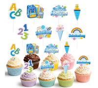 Gleevio Lot de 24 décorations de gâteau bleues pour la rentrée des classes - Décoration de gâteau pour la rentrée scolaire 2026 - Décoration de gâteau pour la rentrée scolaire - Décoration de muffin