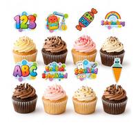 Gleevio Lot de 24 décorations de gâteau pour la rentrée des classes - Colorées - Décoration de gâteau pour enfant scolaire 2026 - Pour la rentrée scolaire - Décoration de gâteau pour la rentrée