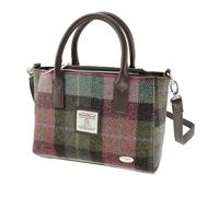 Glen Appin Harris Tweed Sac à main fourre-tout LB1228 Brora avec bandoulière amovible, Col 137 Tartan vert et rose, m