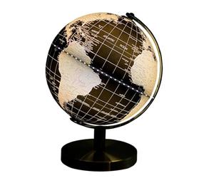 Gleneagles Lampe globe terrestre de voyage noir et doré 20 cm | LED blanc froid activé par interrupteur | Carte du monde du monde | Décoration de bureau | Gadgets lumineux pour la maison et le bureau