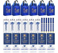 Glenmal Lot de 30 sacs cadeaux de remise de diplôme en vrac avec papier de soie - Gobelet en plastique avec paille - Carnet de notes inspirant à spirale - Pour fête de remise de diplôme - Bleu doré