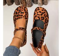 Glenmi Ballerines for Femmes Fairy One Word FD, Petites Chaussures en Cuir avec Jupe, Chaussures Plates Mary Jane for Robe(Leopard Print,39)