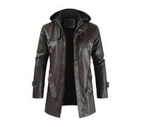 Glenmi Blouson aviateur de moto en similicuir PU for homme, veste décontractée en cuir à col montant for homme, manteau coupe-vent vintage(Brown,XXL)