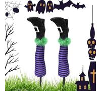 Glenmi Décoration de Jambes de sorcière maléfique - Accessoire de Pieds de sorcière d'halloween, Ornement de Jardin extérieur/intérieur Amusant for pelouse, Jardin, terrasse, Cour(C)