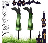 Glenmi Jambes de sorcière d'halloween, Jambes de sorcière maléfique avec piquets for pelouse, Jardin, cimetière, fête, Accessoires de décoration de Cour effrayants(E)