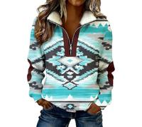 Glenmi Sweat-Shirt décontracté à col zippé for Femmes, imprimé aztèque, Sweat-Shirt à Capuche de Style Ethnique Western Cowgirl(E,M)