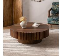 Glenmi Table Basse, Table de Salon en Bois avec Rangement dissimulé et étagère Ouverte, Tables centrales relevables Modernes, Table Basse Ronde à Tambour(B,100cm)
