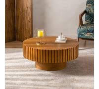 Glenmi Table Basse, Table de Salon en Bois avec Rangement dissimulé et étagère Ouverte, Tables centrales relevables Modernes, Table Basse Ronde à Tambour(C,100cm)