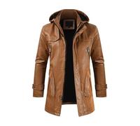 Glenmi Veste de moto en cuir synthétique for homme - Veste de motard avec fermeture éclair et poches multiples, blouson aviateur de moto en similicuir coupe-vent vintage(Khaki,4XL)