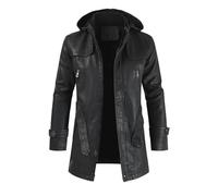 Glenmi Veste de moto en cuir synthétique for homme - Veste de motard avec fermeture éclair et poches multiples, blouson aviateur de moto en similicuir coupe-vent vintage(Black,4XL)