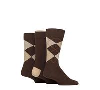 GLENMUIR Lot de 3 Paires de Chaussettes Homme en Coton - New Waverley Argyle & Unies, Douces, Respirantes, Style Classique, Travail, Habillé, Taille 40-46 Brun