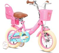 Glerc 14 Pouces vélo pour Enfants pour 3, 4, 5 Ans Petite Fille Mignon vélo avec stabilisateur de Panier et Cloches Rose