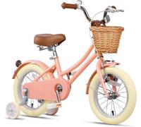 Glerc Little Molly 14 pouces vélo pour 3 - 5 ans, vélo pour enfants avec panier en osier et roues d'entraînement, Pêche