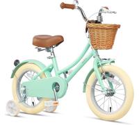 Glerc Little Molly 16 pouces bike pour 4 - 7 ans, vélo pour enfants avec panier en osier et roues d'entraînement,menthe vert