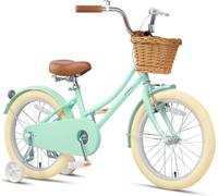 Glerc Little Molly 18 pouces pour 5 - 9 ans, vélo pour enfants avec panier en osier et support, menthe vert