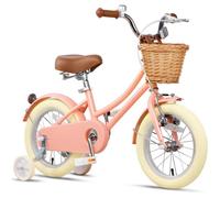 Glerc Vélo pour enfants 12 pouces, vélo rétro pour filles âgées de 2 à 4 ans,avec panier en osier, couleur pêche