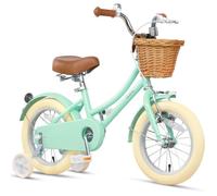 Glerc Vélo pour enfants 12 pouces, vélo rétro pour filles âgées de 2 à 4 ans, vert menthe