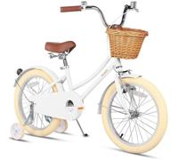 Glerc Vélo pour enfants 18 pouces, vélo rétro pour filles de 5 à 9 ans, vélo pour enfants avec panier en osier et béquille, blanc