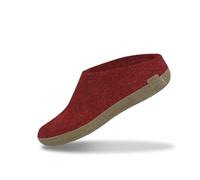 GLERUPS - Pantoufles à semelle en cuir pour femmes et hommes | Bottes en laine unisexes | Pantoufles confortables pour hommes et femmes | Chaussons d'homme et de femme douillets, Rouge, 46 EU