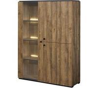 GLESS - Argentier 1 Porte Vitrée et 2 Portes Pleines Aspect Bois Finition Denver avec Leds -