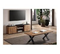 GLESS - Ensemble Salon Meuble TV et Table Basse Aspect Bois Finition Denver Piètement X Métal Noir -