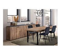 GLESS - Ensemble Séjour Buffet et Table 200cm Aspect Bois Finition Denver Piètement U Métal Noir