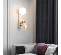 GLETSF Applique Murale LED Moderne d'intérieur, orientable à 270° + 90°, Abat-Jour en Verre Blanc, idéale pour la Lecture de Chevet, la Chambre, Le Couloir ou Le Salon. Blanc et Or.,White + Gold