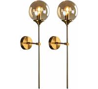 GLETSF Appliques murales Style Mid-Century, Lot de 2 Appliques murales, Lanterne Murale Moderne et créative, Appliques murales Globe en Verre Gris fumé, Applique Murale Industrielle,Gold