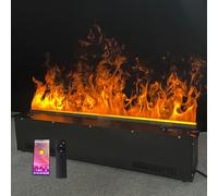 GLETSF Cheminée Électrique, Flamme Atomisée Réaliste avec Application Intelligente/Télécommande/Commande Tactile, Humidificateur À Vapeur en Acier Inoxydable, Panneau Ultra-Minc-150cm/59inch