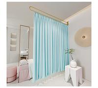GLETSF Dressing Room Curtain Rod,Fitting Room Room Divider Curtain - Privacy Curtain Translucent - Beauty Salon Partition Curtain - Golden Metal Curtain Rod-Blue-200cm-220cm