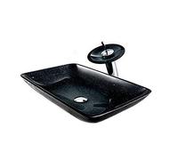 GLETSF Ensemble Vasque et robinetterie pour Salle de Bain, Vasque Moderne en Verre Cristal avec Robinet Noir, Bassin Rond à Poser avec bonde escamotable et Tuyau d'arrivée d'eau, A,