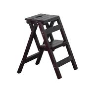 GLETSF Escabeau Pliable, Échelle Portable en Bois Massif avec Surface Antidérapante, Conception Légère pour Usage Domestique Et Professionnel-Black-2-layer